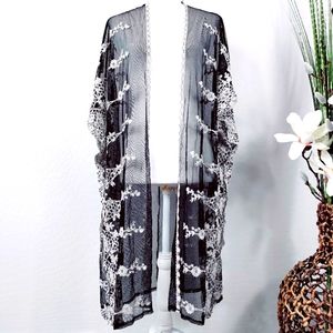 Boho Black Crochet Bride Kimono Lace Duster Wrap